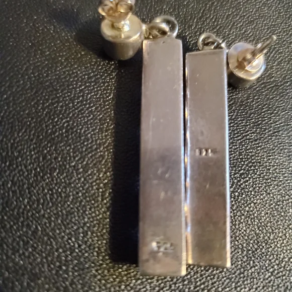 Turquoise Sterling Earrings Vintage Natural Stone 2"L - Picture 4 of 4